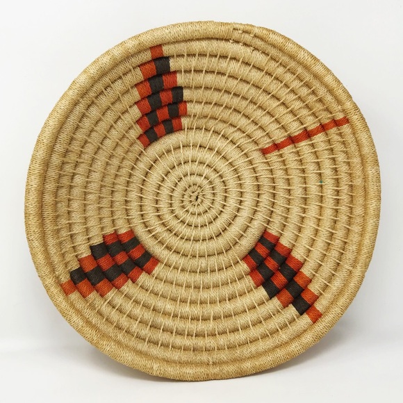 Vintage Other - Wicker Coil Basket Boho Beige Orange Tribal Native